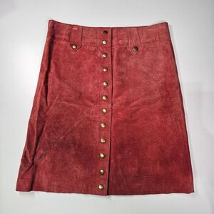 Y2K Heart Moon Star Suede Leather Button Front A-Line Skirt Pink Women M Vintage